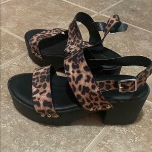 Leopard Print Platform Sandals (wide width)